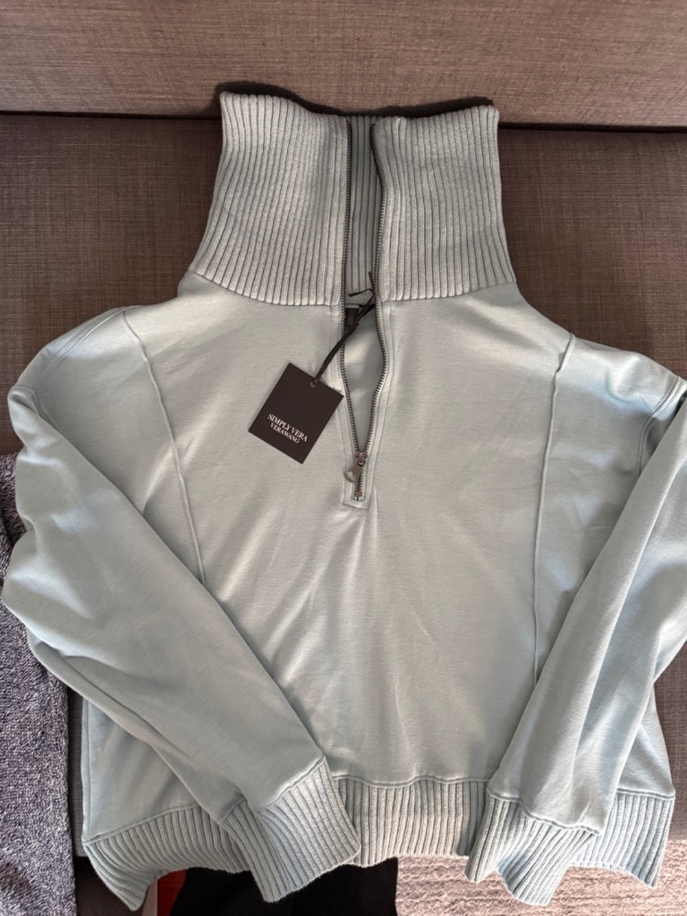 Simply Vera Vera Wang Light Sage Ribbed Funnel Neck Half-Zip Sweater